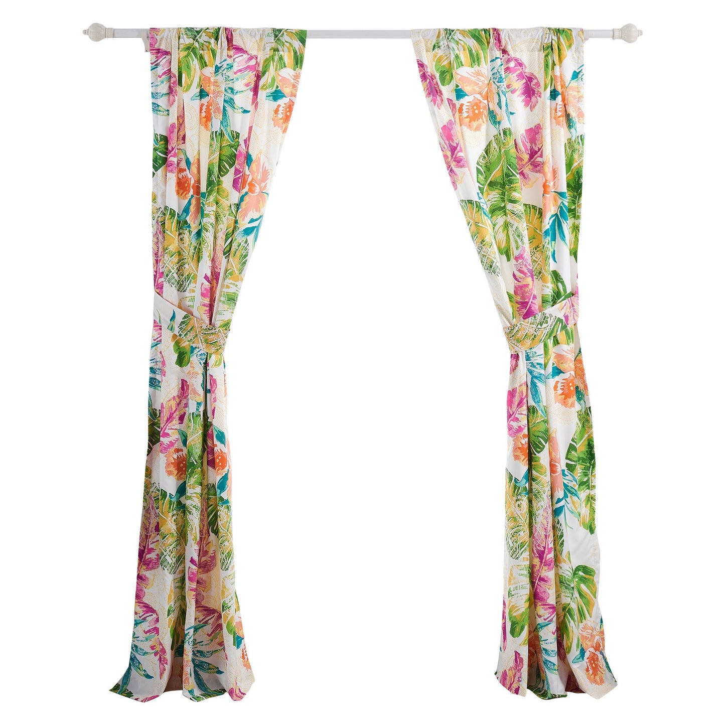 Porto 84 Inch Panel Window Curtains Tropical Palm Leaves Green And Blue