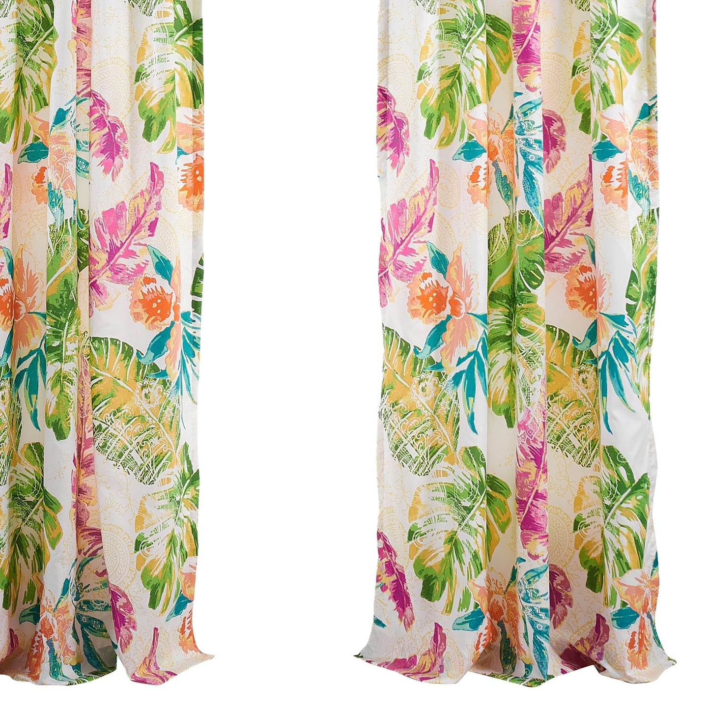 Porto 84 Inch Panel Window Curtains Tropical Palm Leaves Green And Blue