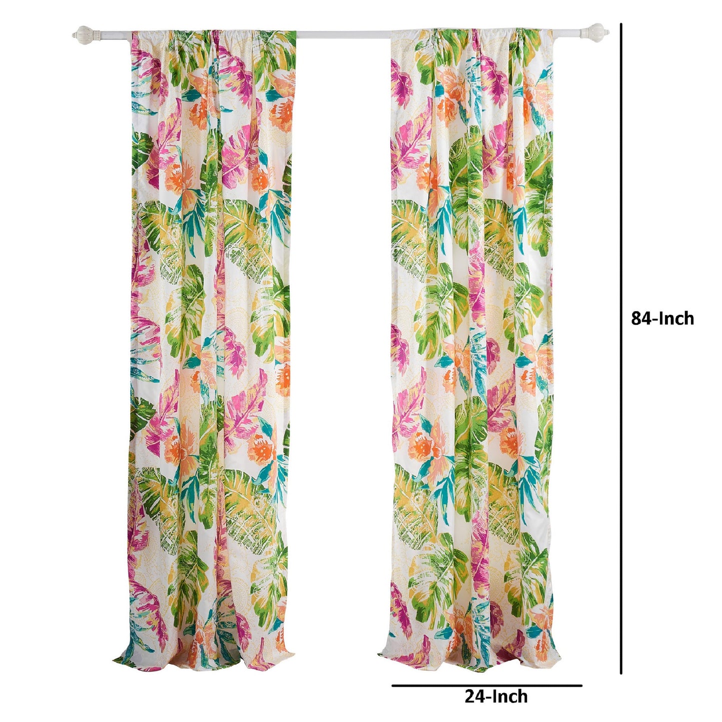 Porto 84 Inch Panel Window Curtains Tropical Palm Leaves Green And Blue