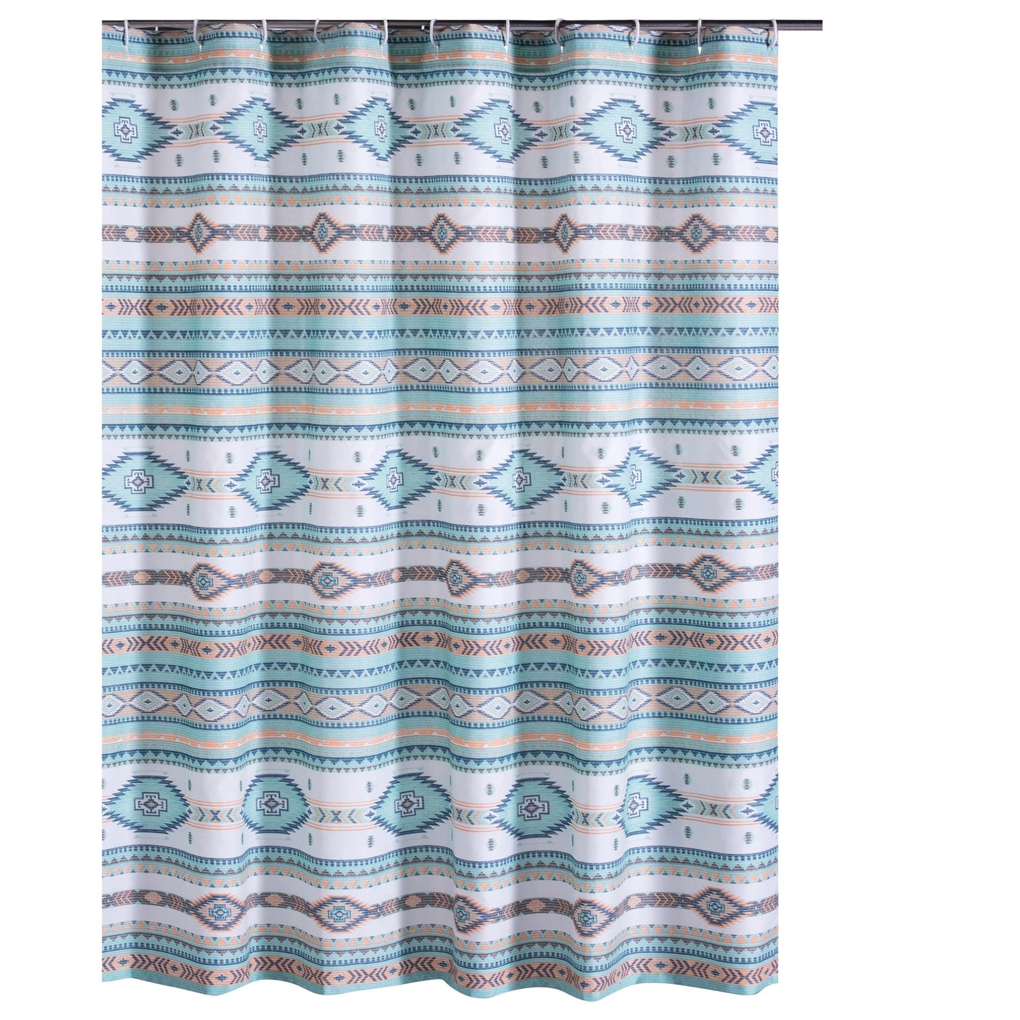Kiev 72 Inch Shower Curtain Microfiber Blue Southwest Design Button Holes