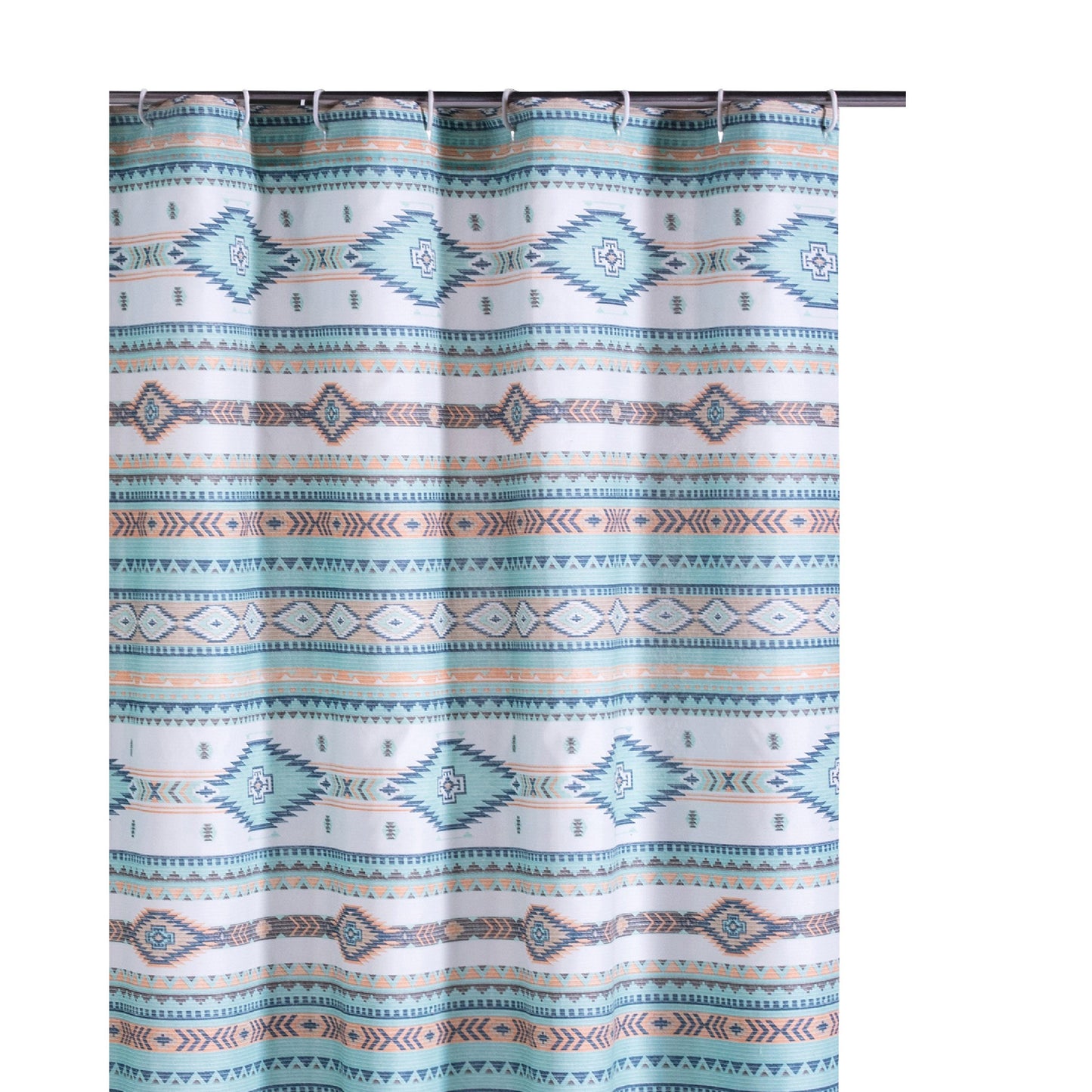 Kiev 72 Inch Shower Curtain Microfiber Blue Southwest Design Button Holes