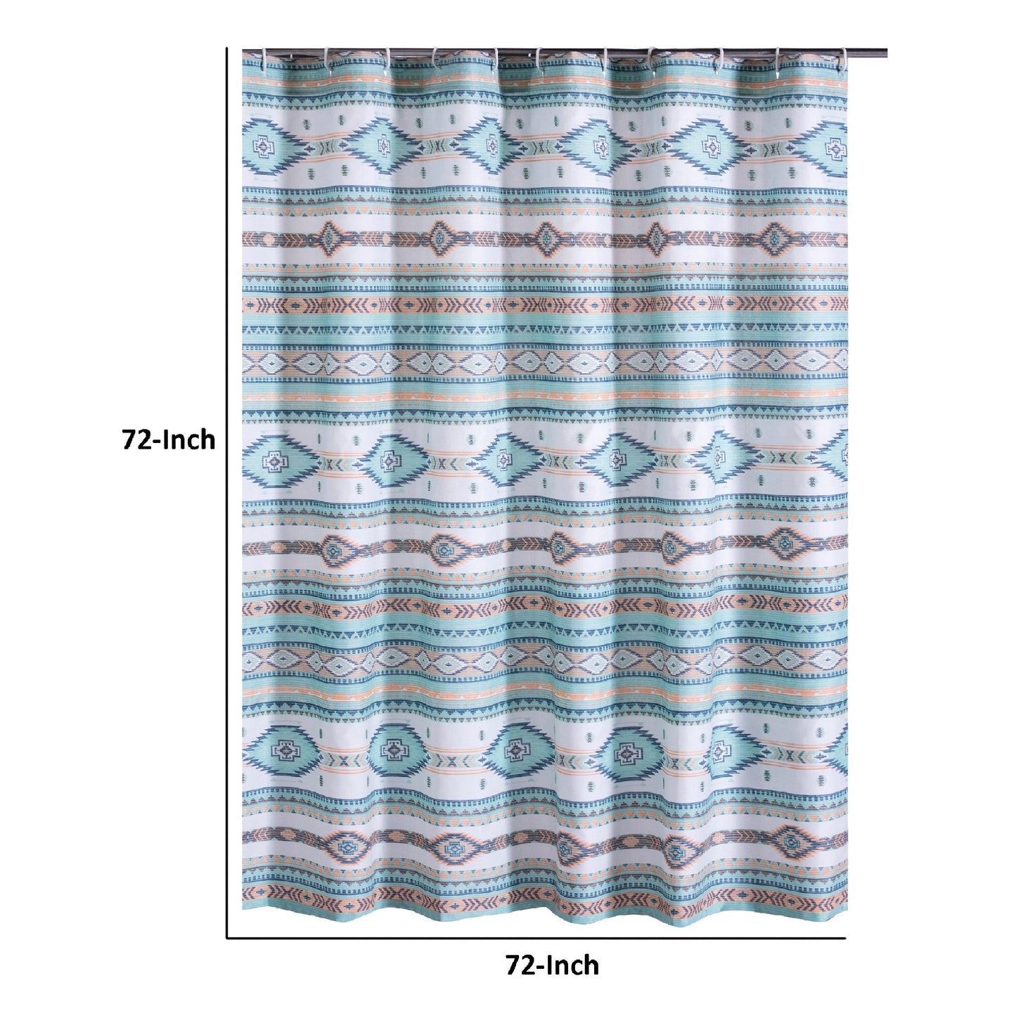 Kiev 72 Inch Shower Curtain Microfiber Blue Southwest Design Button Holes
