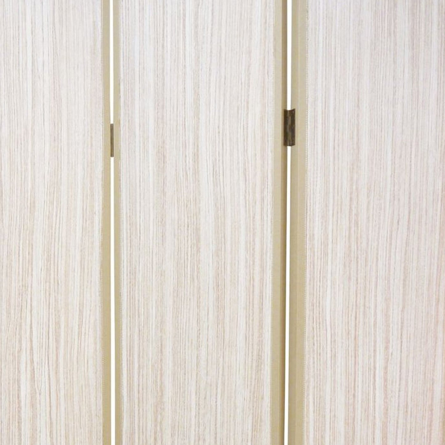 71 Inch Folding Screen Room Divider, 3 Textured Panels, Gray Leather Trim