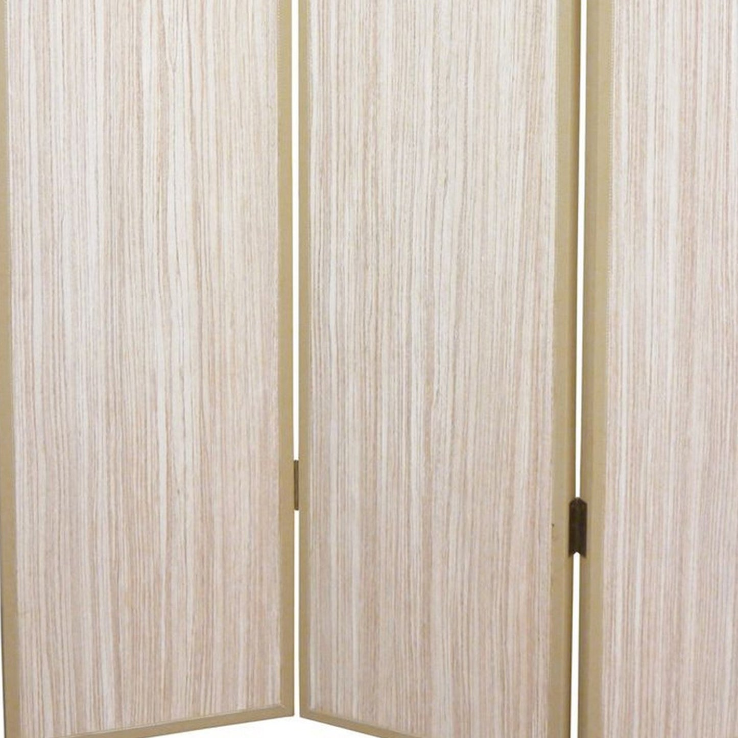 71 Inch Folding Screen Room Divider, 3 Textured Panels, Gray Leather Trim