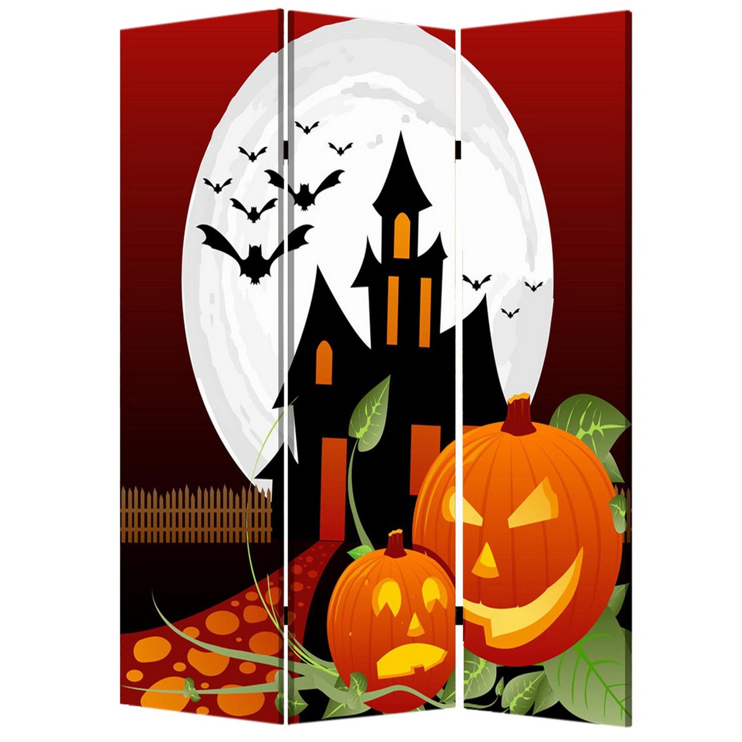 Liva 71 Inch Folding Screen Room Divider, Halloween Harvest Moon Design