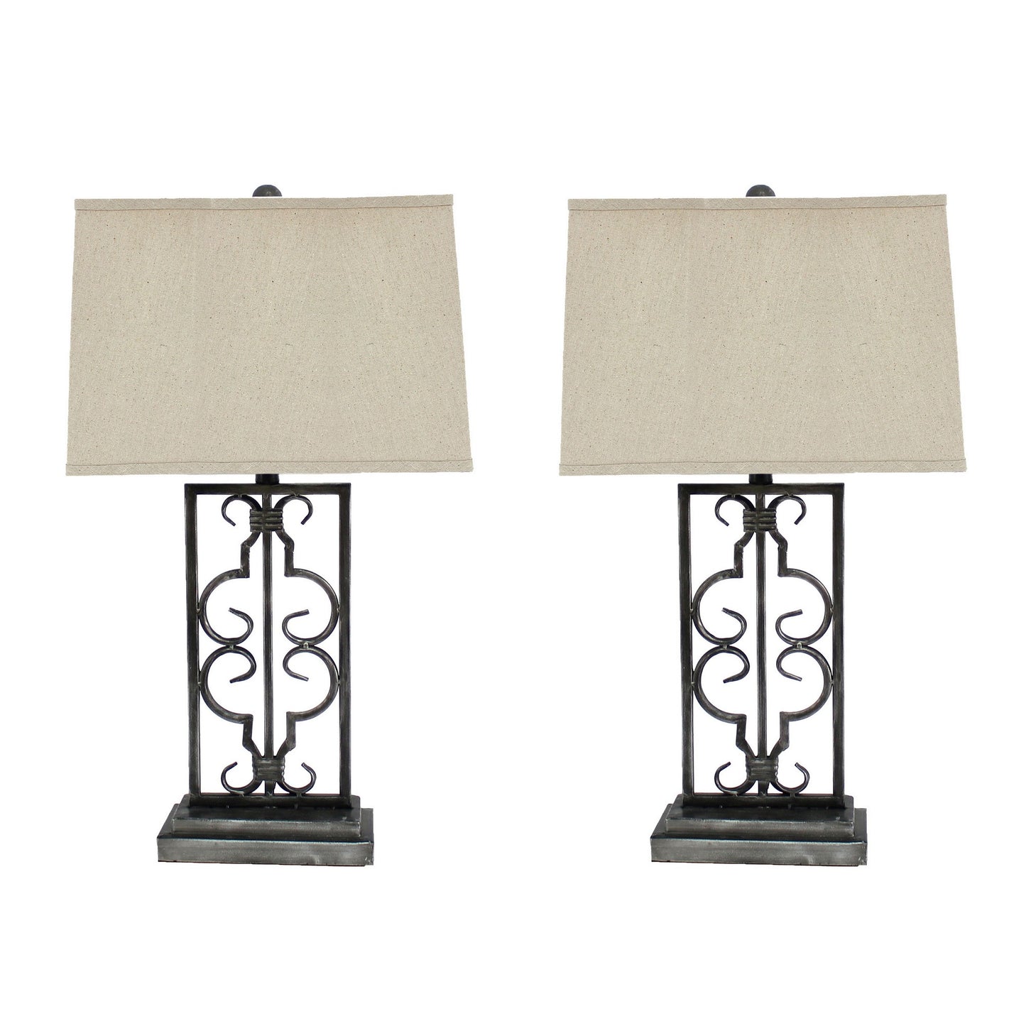 29 Inch Industrial Table Lamp Line Shade Stacked Pedestal Base Black