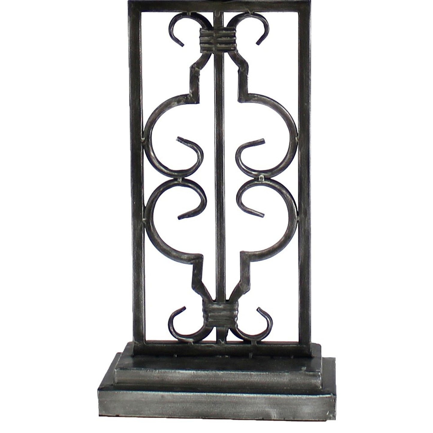 29 Inch Industrial Table Lamp Line Shade Stacked Pedestal Base Black