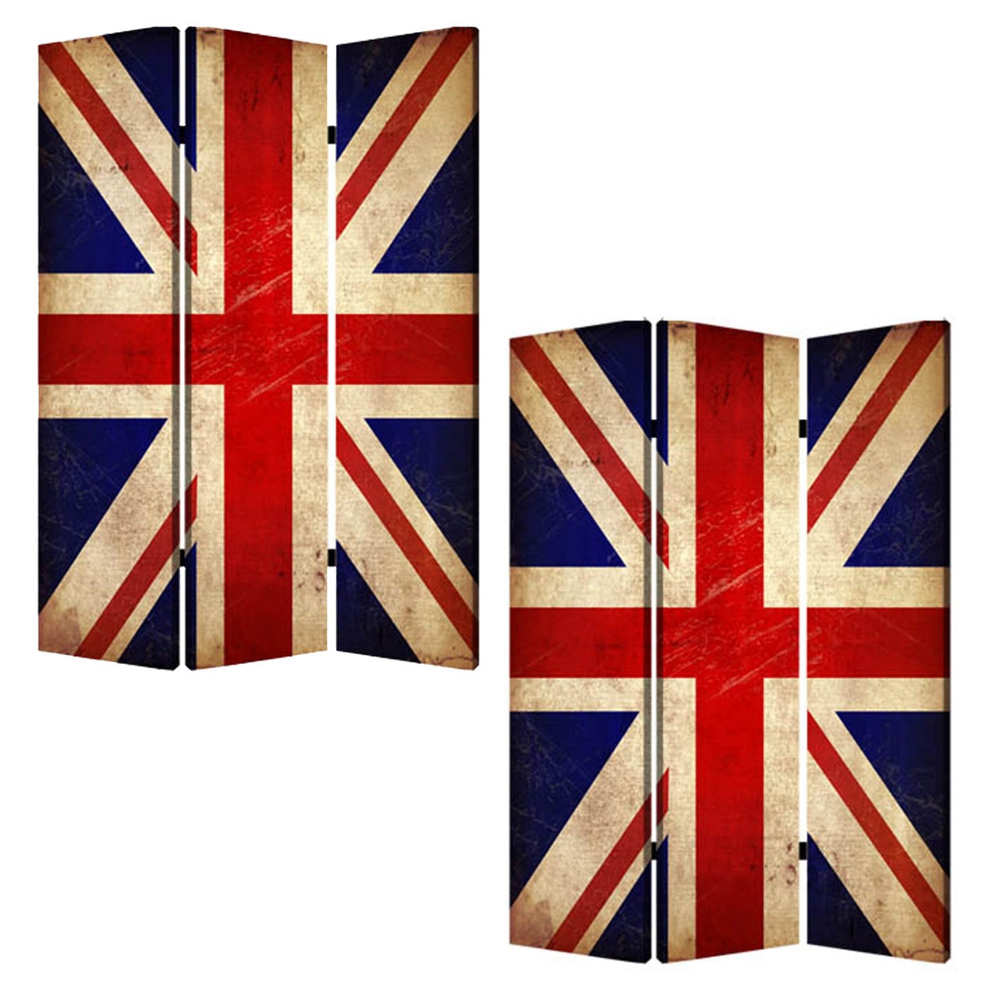 Alfie 71 Inch Folding Screen Room Divider, Union Jack Printing, 3 Panels