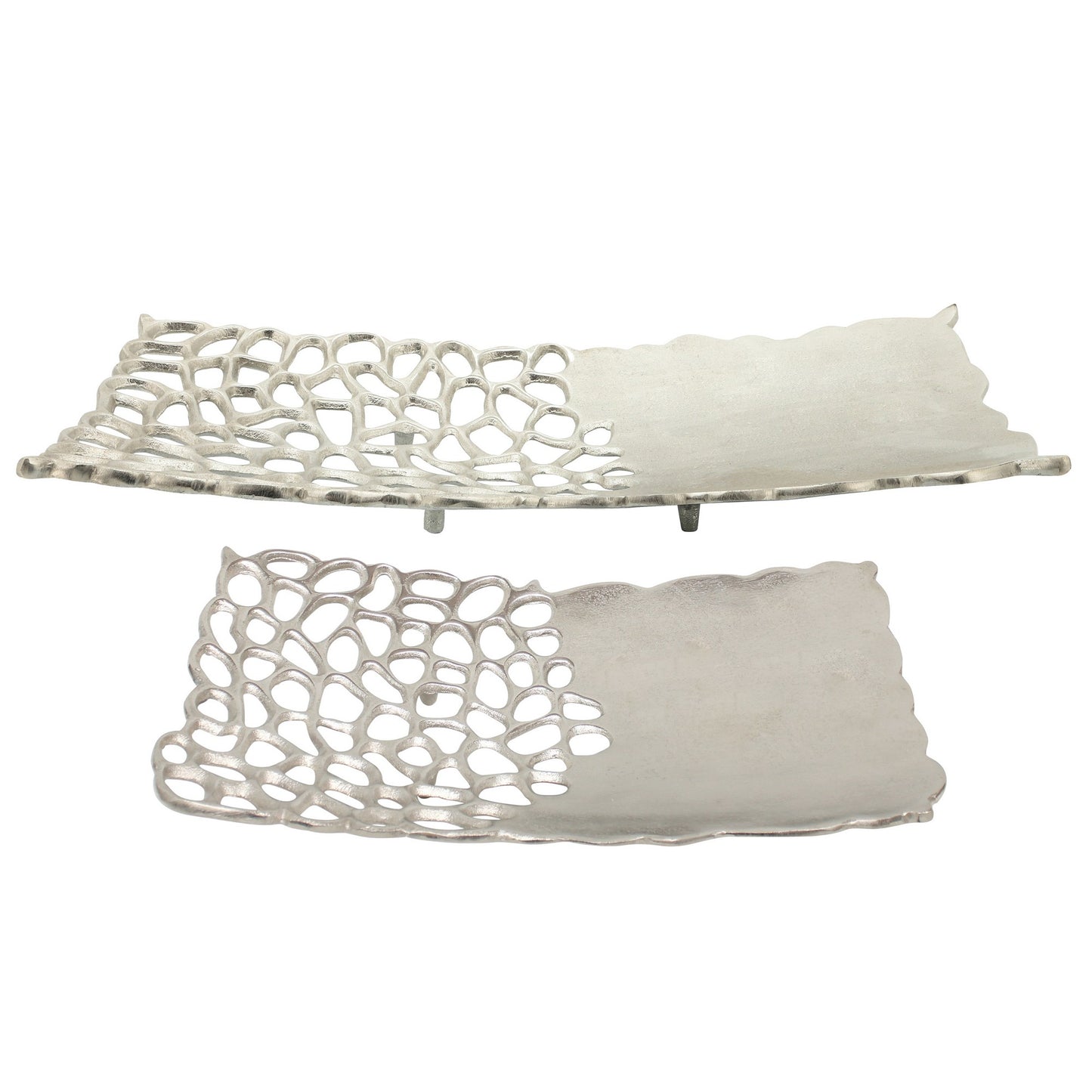 16 20 Inch Metal Decorative Plates With Cut Out Designs Silver Set Of 2