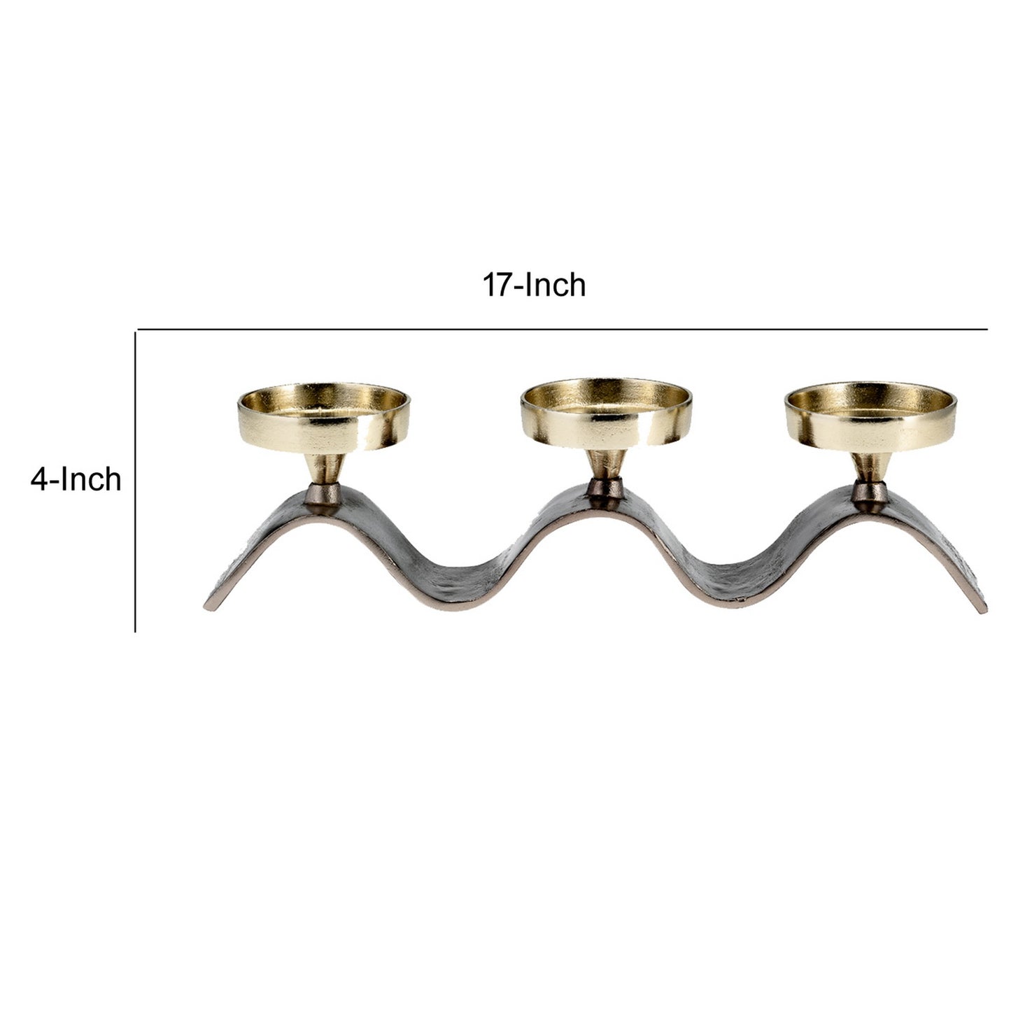 17 Inch Modern Metal Candle Holder 3 Slots Gold Nickel