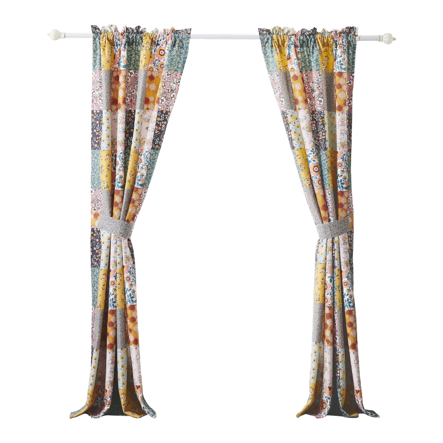 Turin 84 Inch Window Curtains Brushed Microfiber Multicolor Patchwork