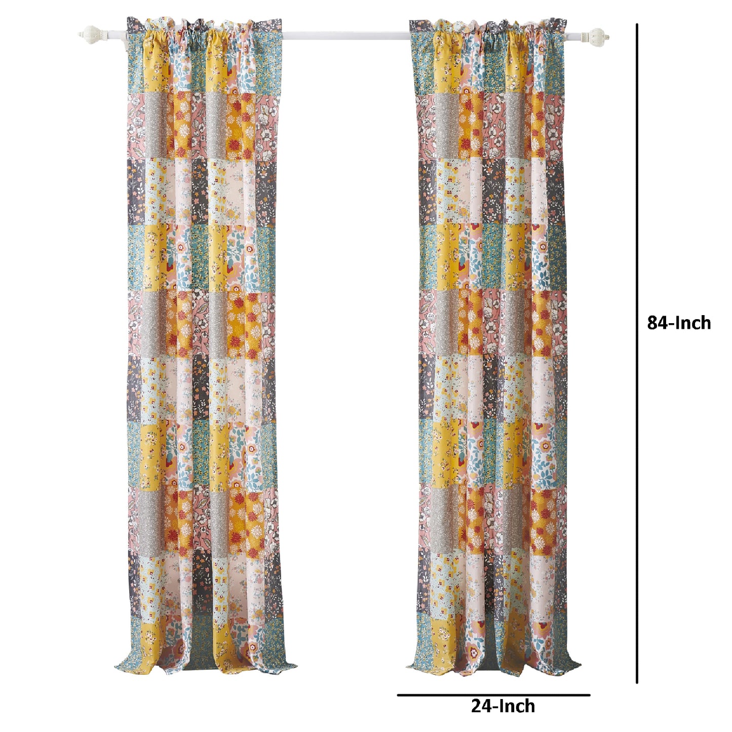 Turin 84 Inch Window Curtains Brushed Microfiber Multicolor Patchwork