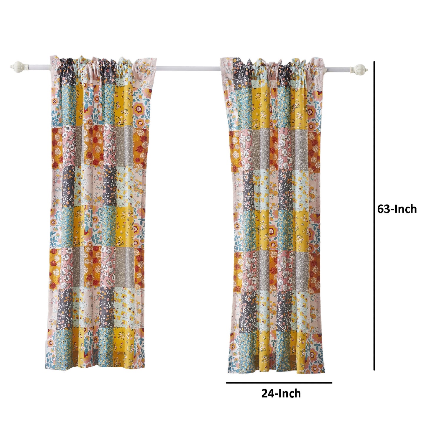 Turin 63 Inch Window Curtains Brushed Microfiber Multicolor Patchwork