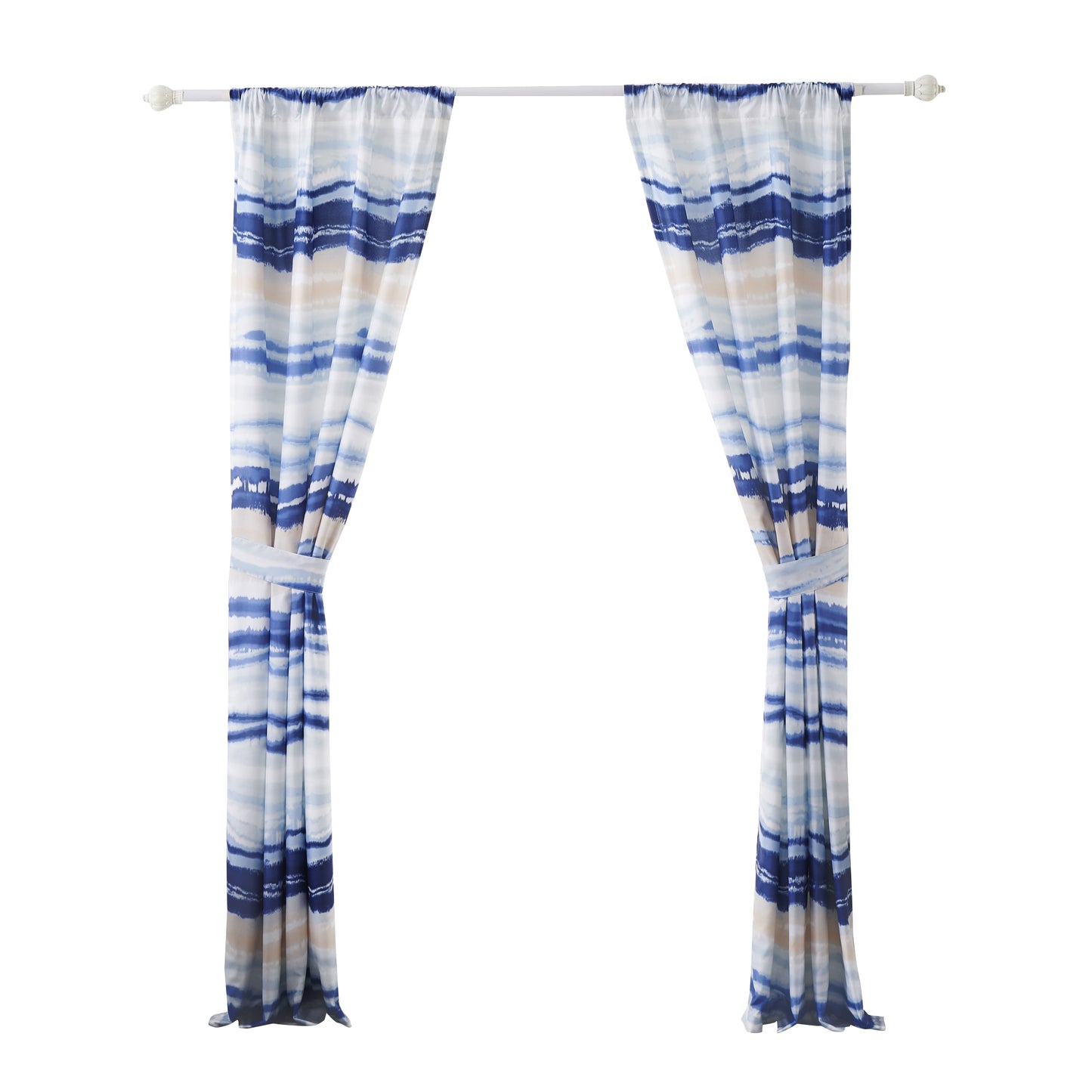 84 Inch Window Curtains Polyester Blue Wave Print Design