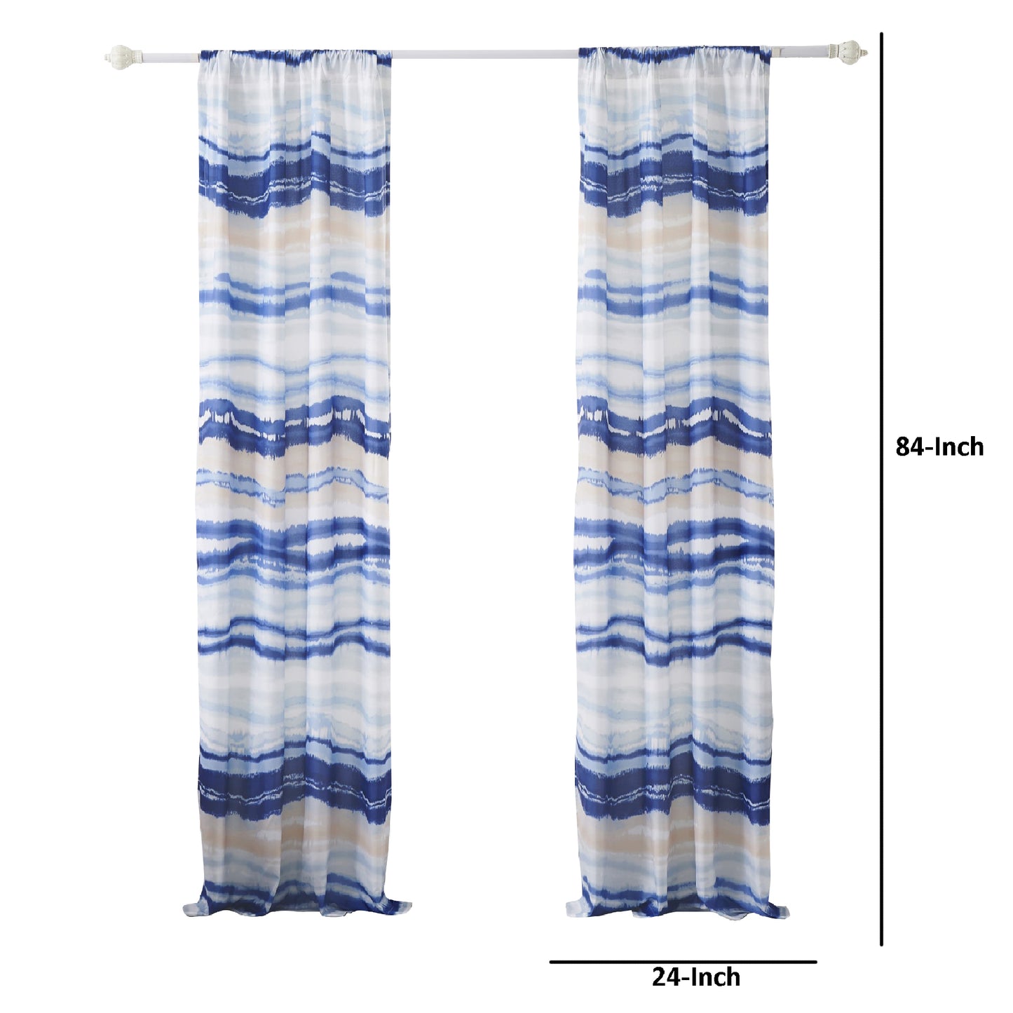 84 Inch Window Curtains Polyester Blue Wave Print Design