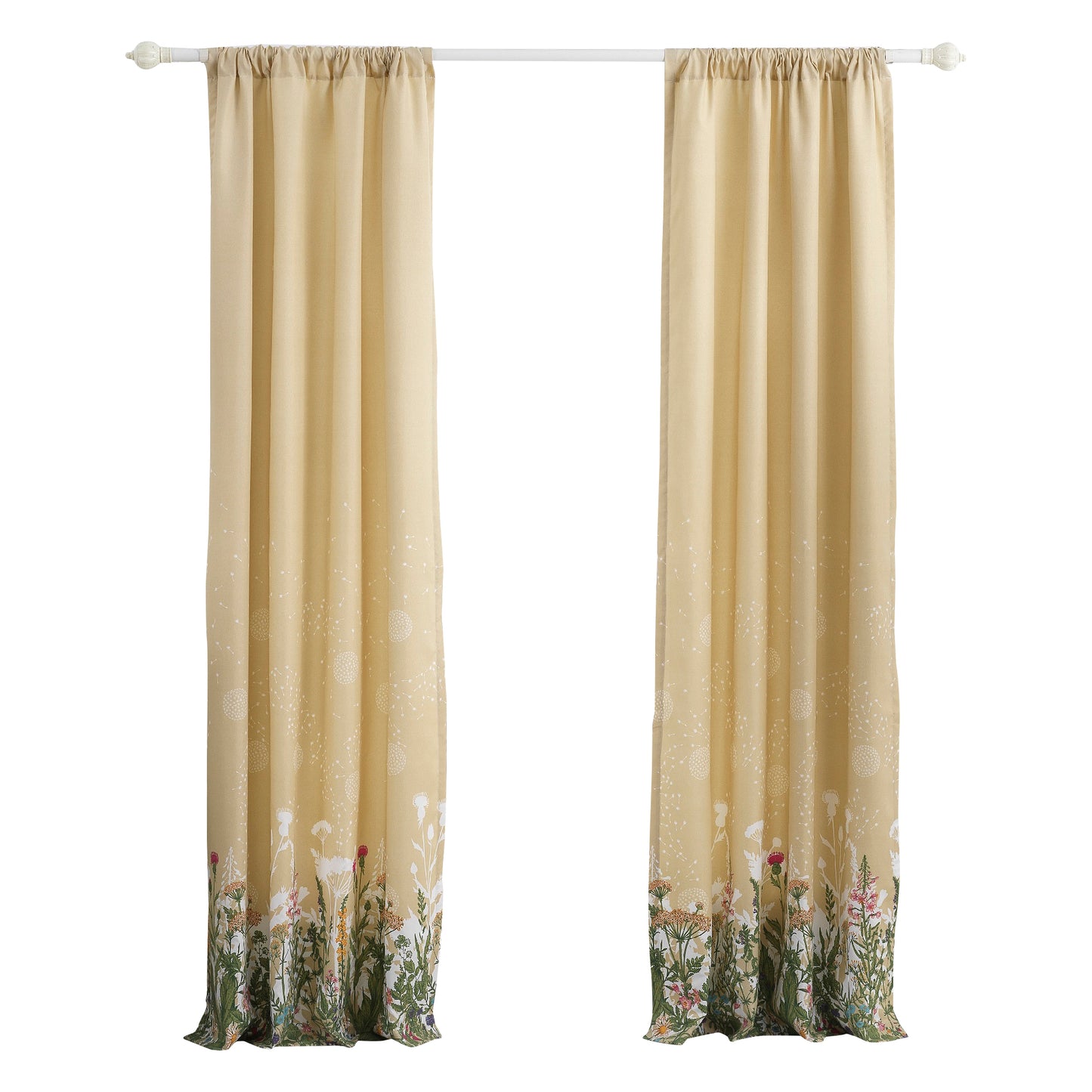 84 Inch Window Curtains Beige Microfiber Fabric Wildflower Print Design