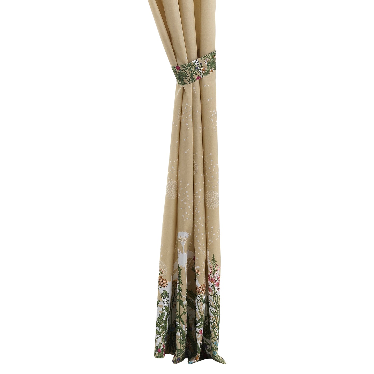84 Inch Window Curtains Beige Microfiber Fabric Wildflower Print Design