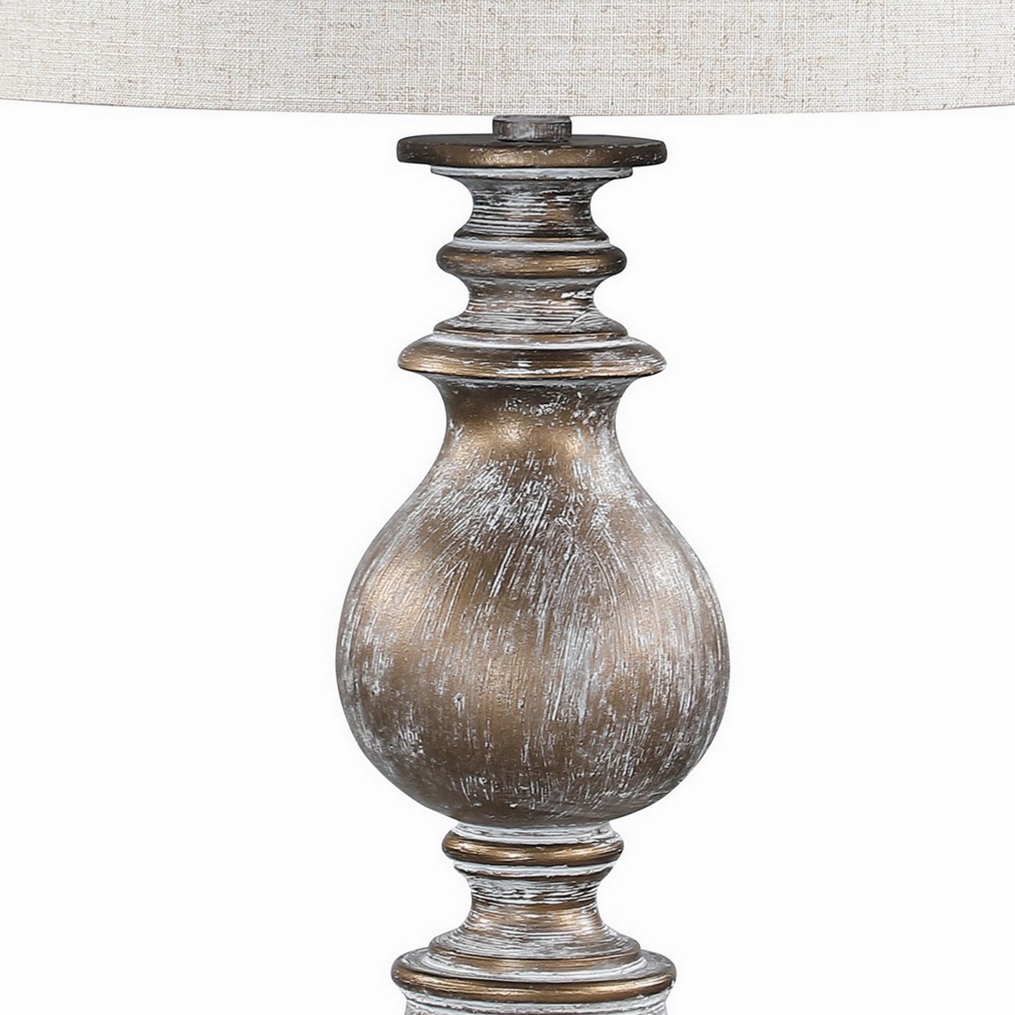 28 Inch Table Lamp Polyresin Turned Pedestal Stand Antique Gold Color