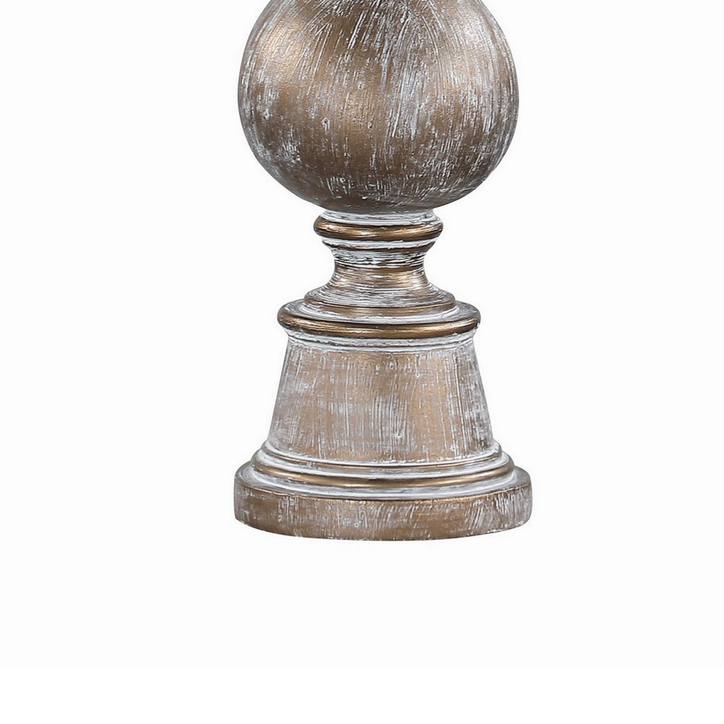 28 Inch Table Lamp Polyresin Turned Pedestal Stand Antique Gold Color