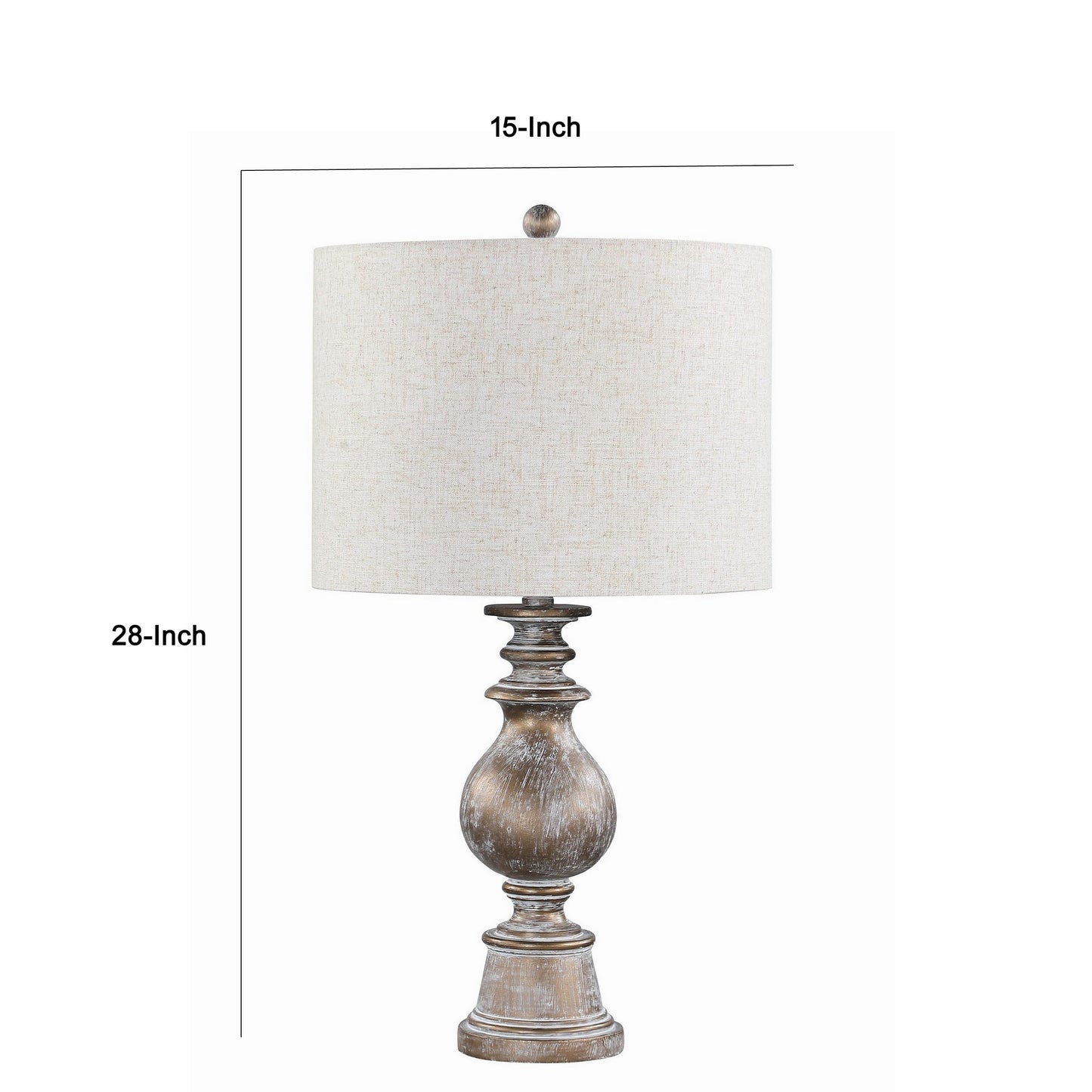 28 Inch Table Lamp Polyresin Turned Pedestal Stand Antique Gold Color