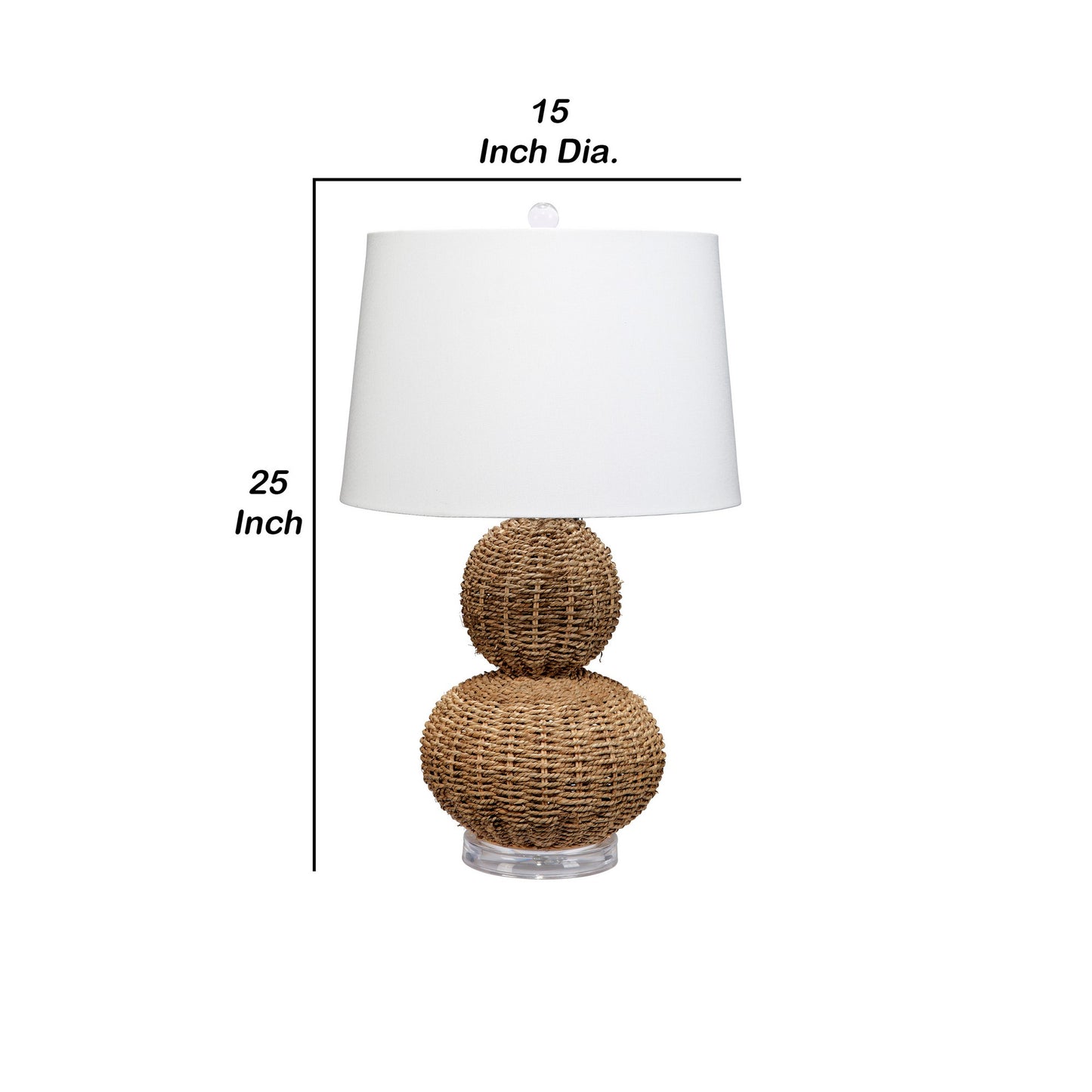 25 Inch Table Lamp Rattan Woven Inverted Tapered Shade White Beige