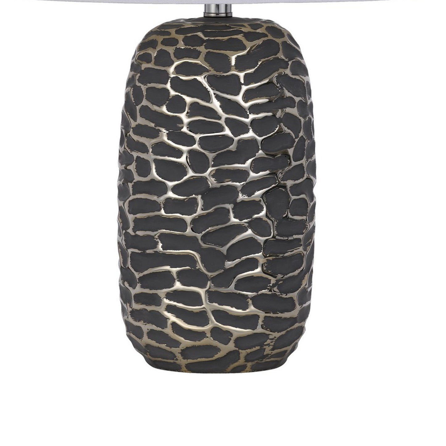 25 Inch Oval Table Lamp Set of 2 White Fabric Drum Shade Black Silver