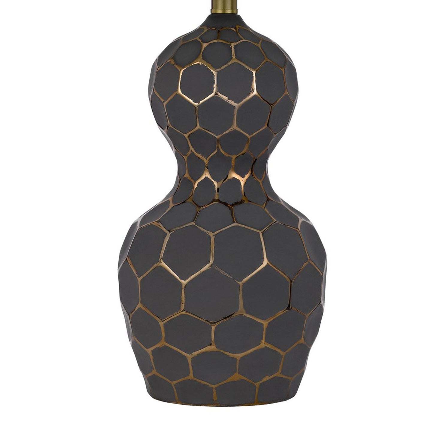 27 Inch Modern Curved Table Lamp Set of 2 Round Shade Black Gold Resin