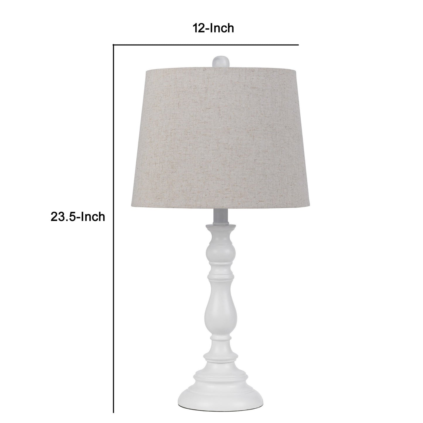 28 Inch Table Lamp Set of 2 Beige Fabric Shades White Turned Frame