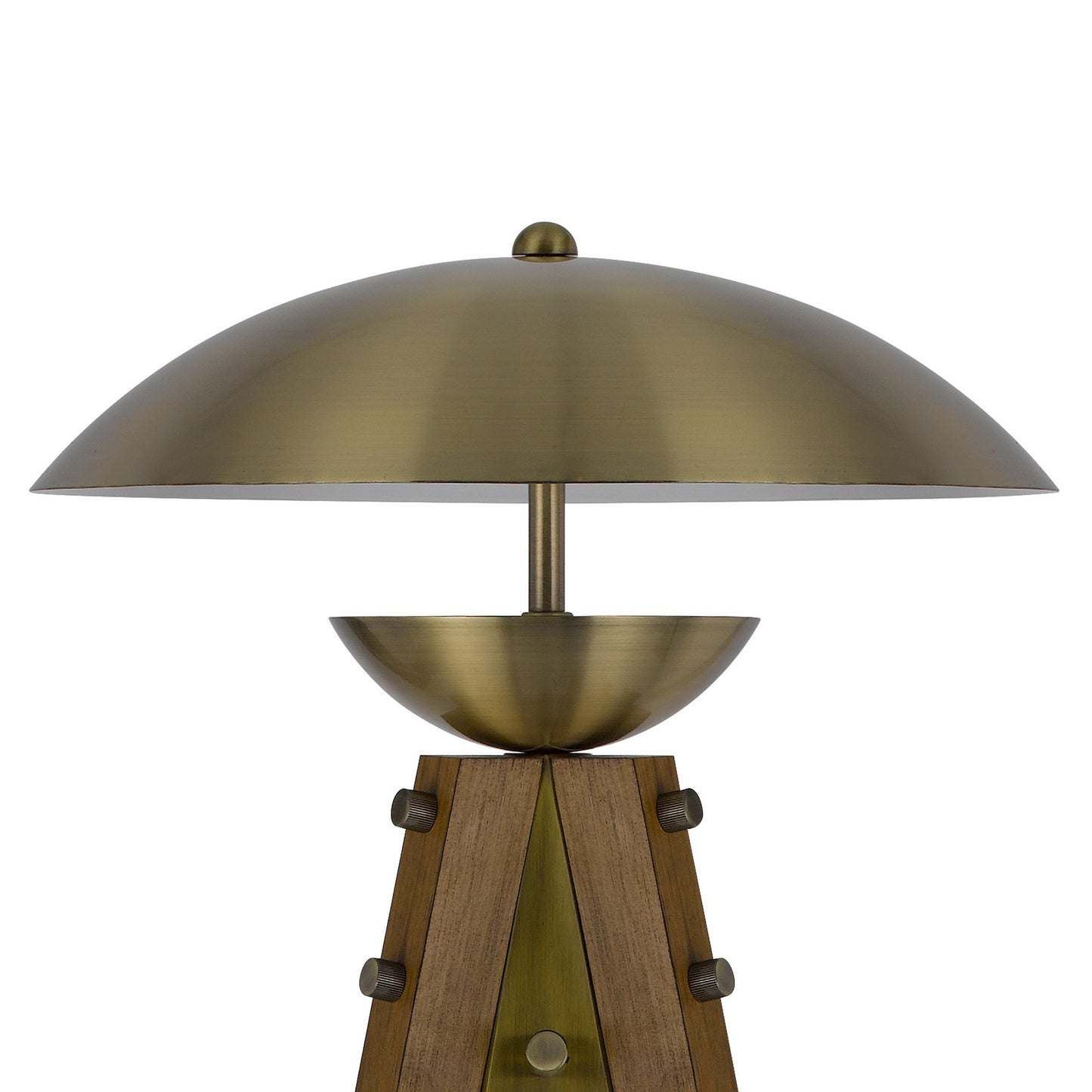 55 Inch Wood Tripod Floor Lamp Half Domed Metal Shade Antique Brass