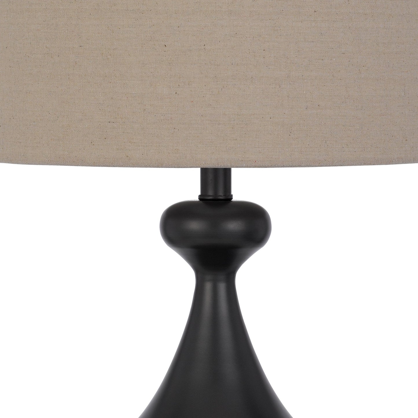 30 Inch 3 Way Rubberwood Table Lamp Beige Fabric Shade Black Metal Body