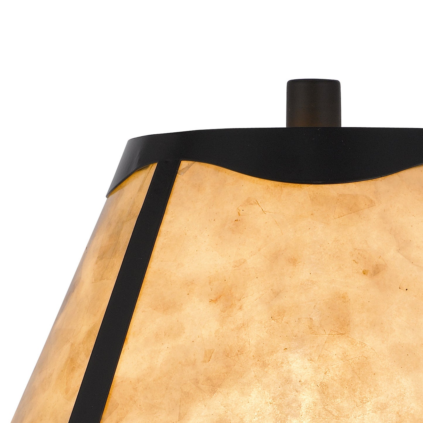 30 Inch 3 Way Table Lamp Beige Mica Shade Rubberwood and Black Metal Body