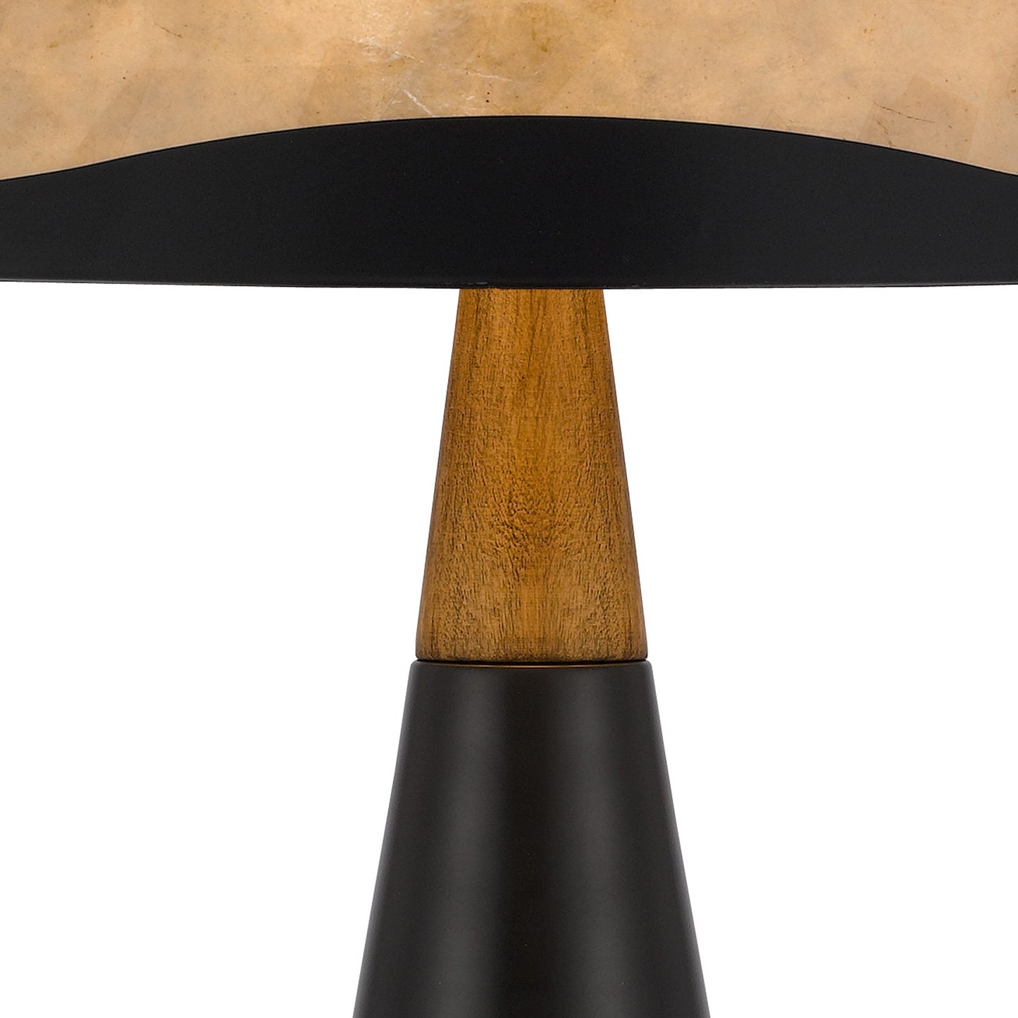 30 Inch 3 Way Table Lamp Beige Mica Shade Rubberwood and Black Metal Body