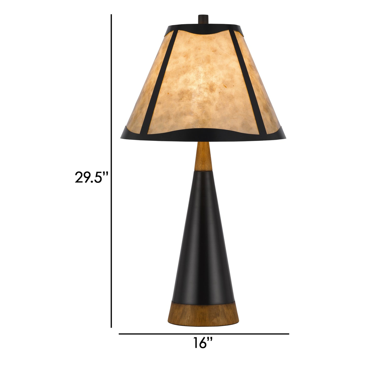 30 Inch 3 Way Table Lamp Beige Mica Shade Rubberwood and Black Metal Body