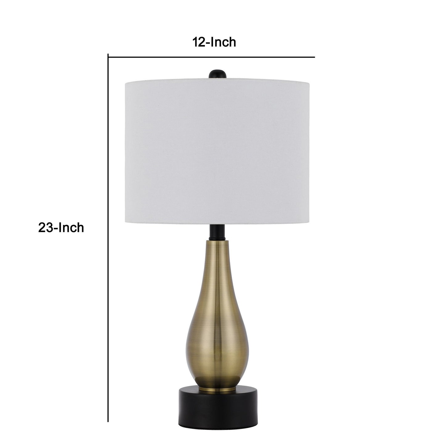 23 Inch Pear Shaped Table Lamp Set of 2 Fabric Cylinder Shade Black Gold