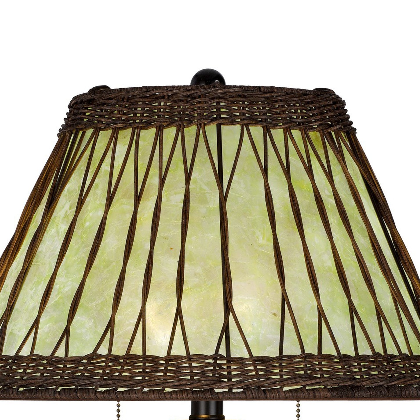 26 Inch Table Lamp Bamboo Woven Stained Green Shade Wicker Trim Bronze