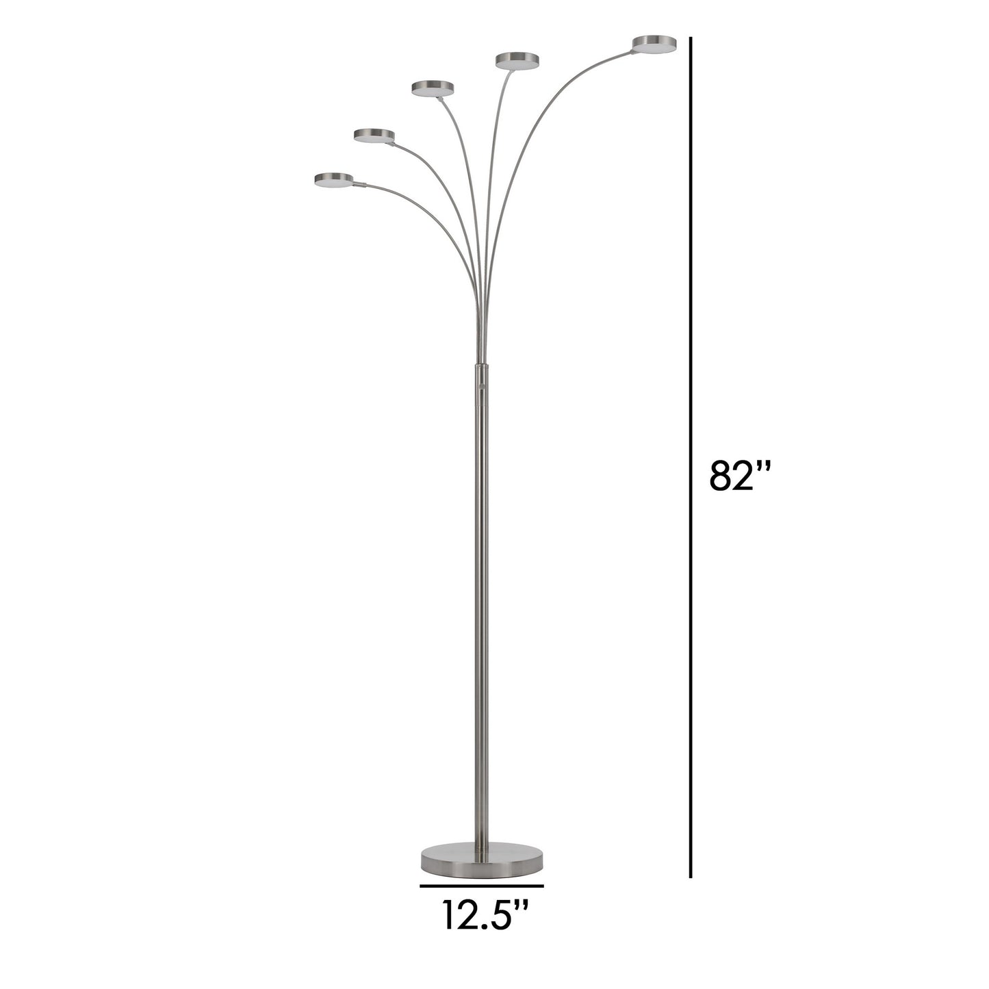 Chuck 82 Inch Modern Arc Floor Lamp 5 Puck Lights Brushed Steel Finish