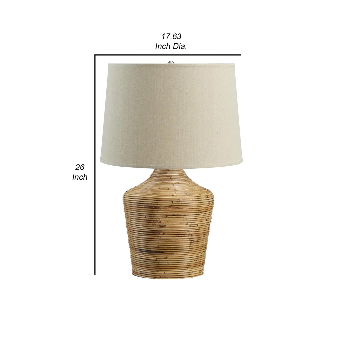 26 Inch Cottage Table Lamp Metal And Rattan Base White Fabric Drum Shade