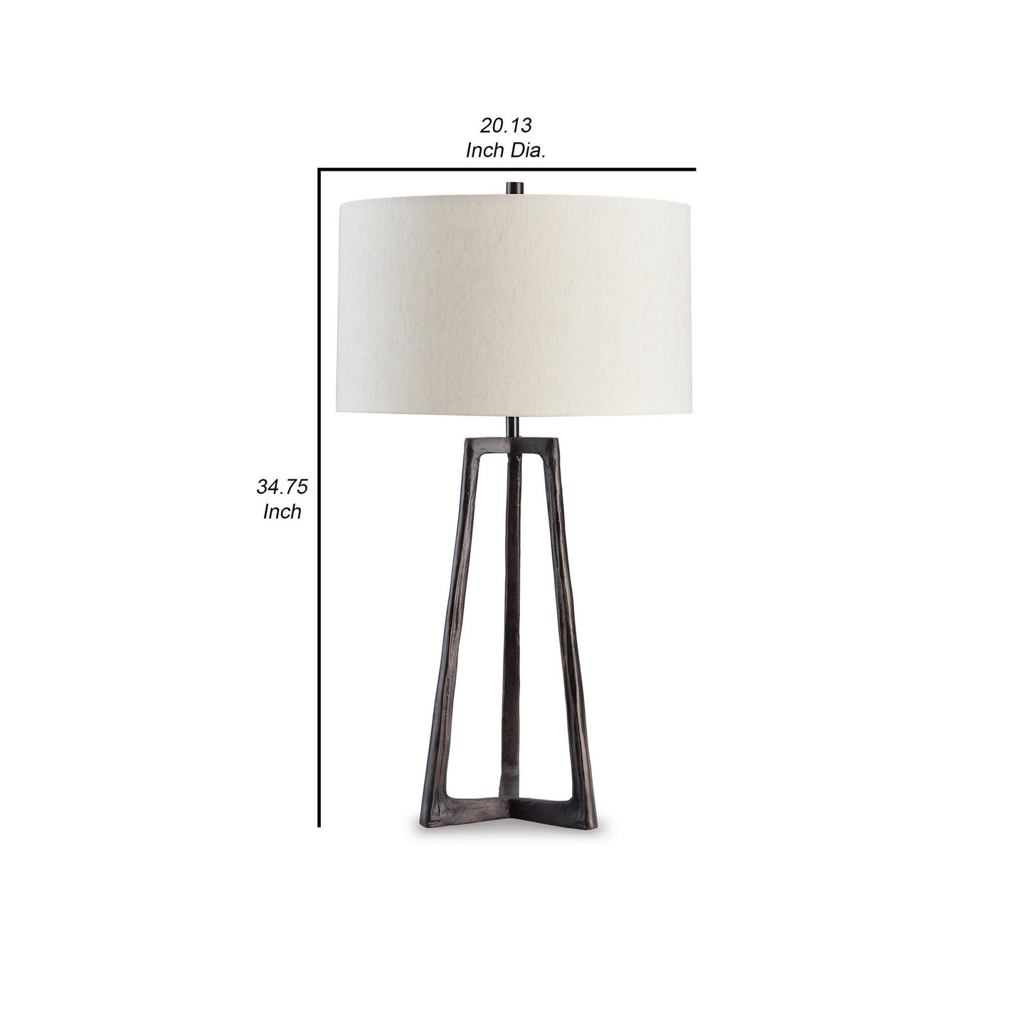 Nila 35 Inch Table Lamp Antique Black Metal 3 Way Switch Drum Shade