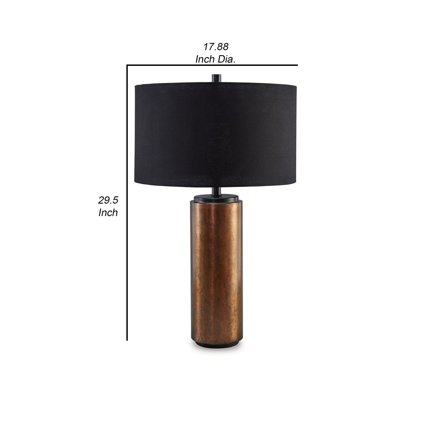 30 Inch Modern Table Lamp Cylindrical Brass Metal Base Black Drum Shade