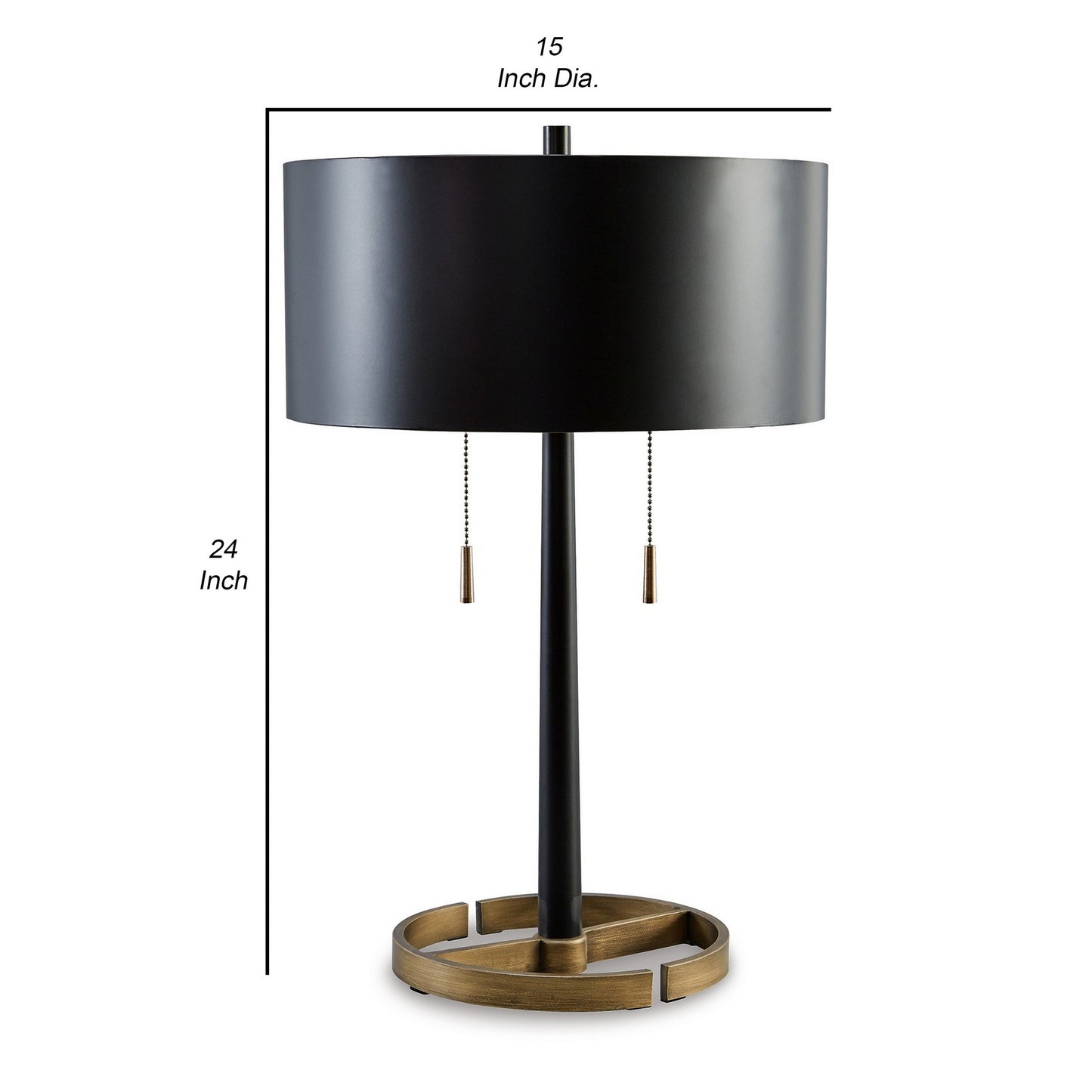 Kien 24 Inch Modern Table Lamp Black Metal Drum Shade Gold Toned Base