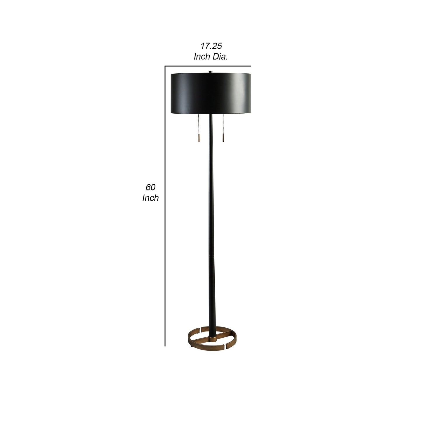 Kien 60 Inch Modern Floor Lamp Black Metal Drum Shaped Shade Gold Base