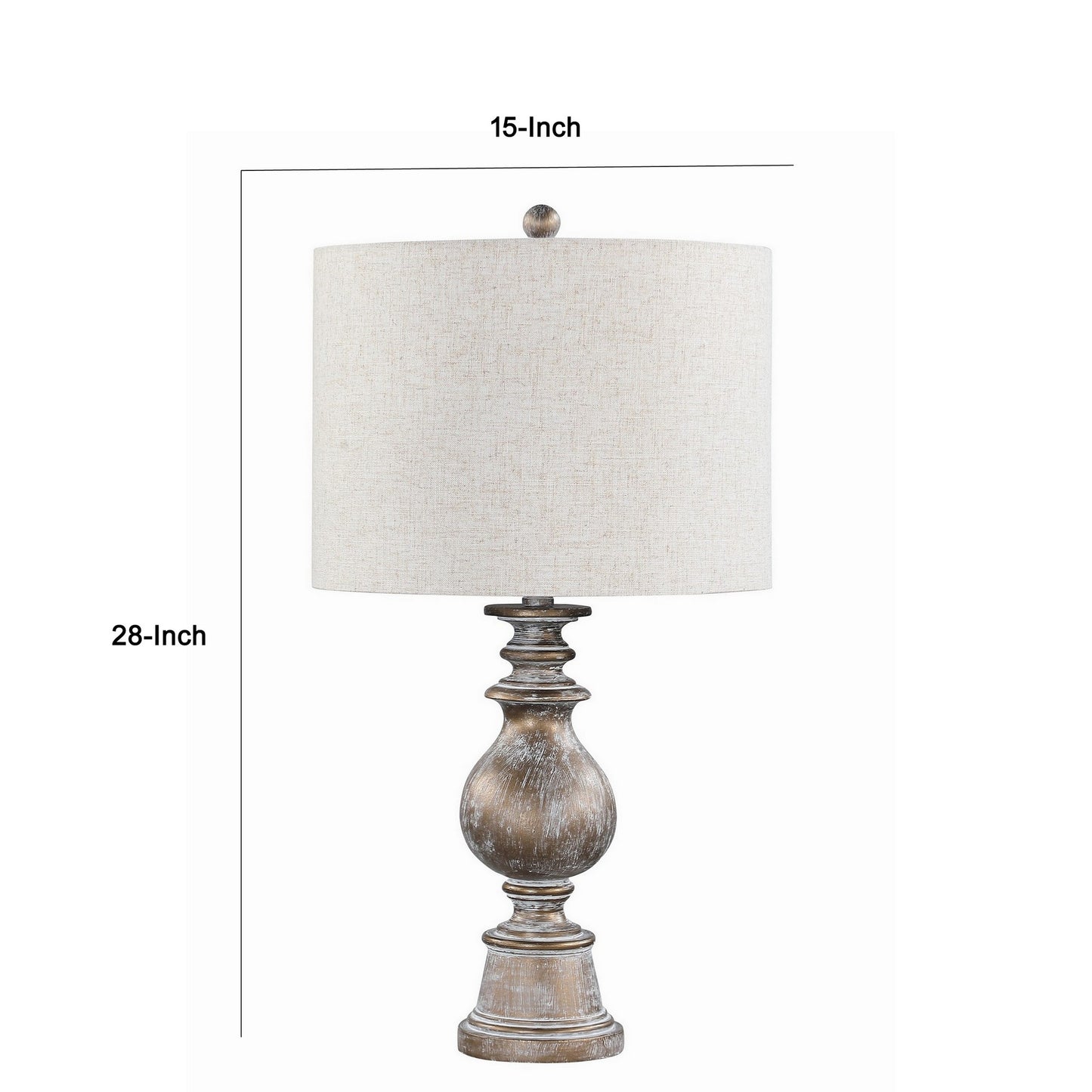 28 Inch 3 Way Table Lamp Fabric Drum Shade Vintage Gold Metal Base