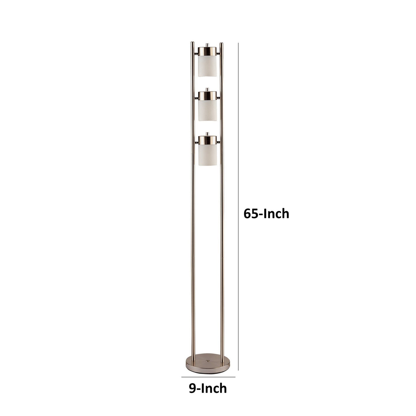 65 Inch Silver Floor Lamp 3 Horizontal Swivel Lights Frosted Glass Shade