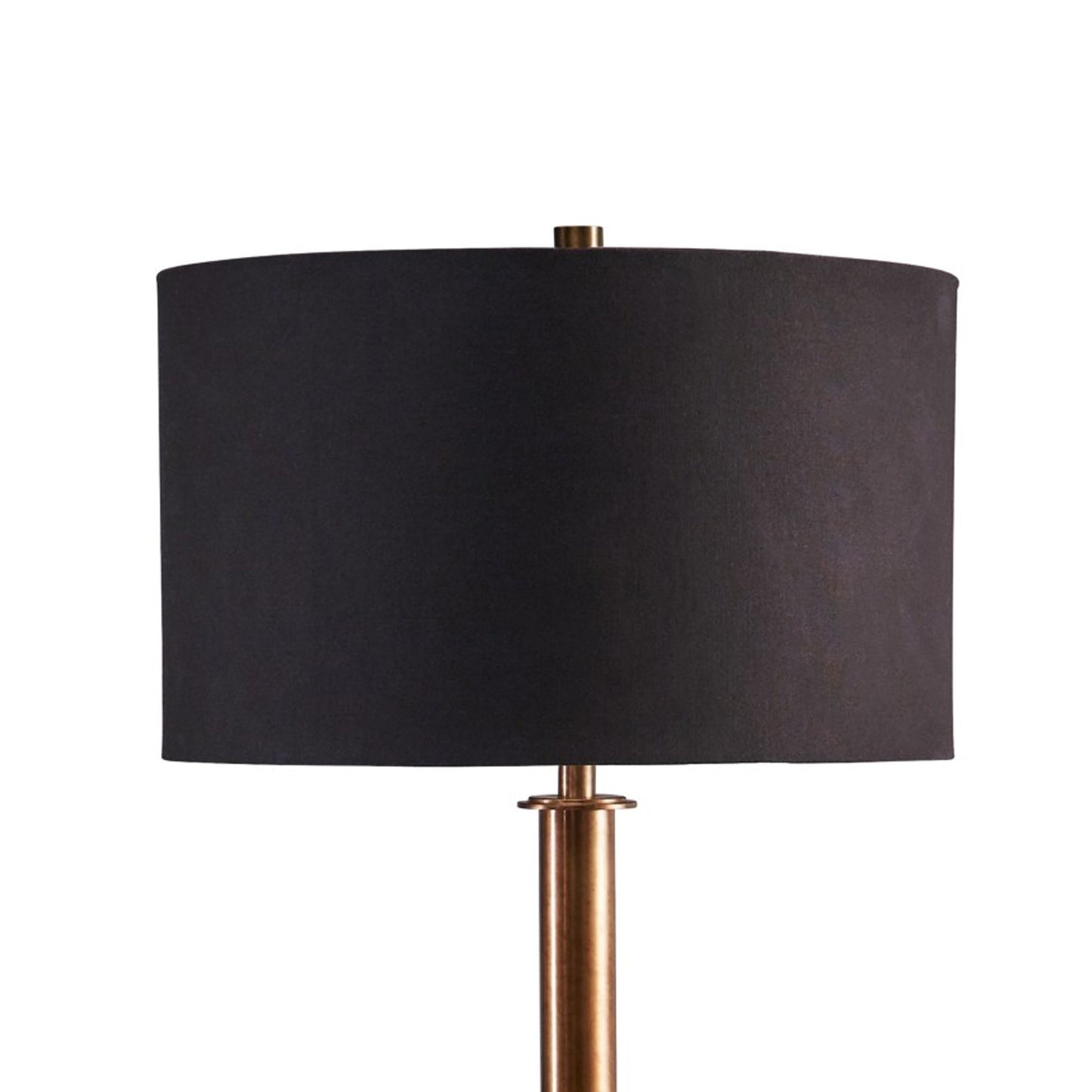 64 Inch Modern Floor Lamp Antique Brass Metal Stand Jet Black Drum Shade