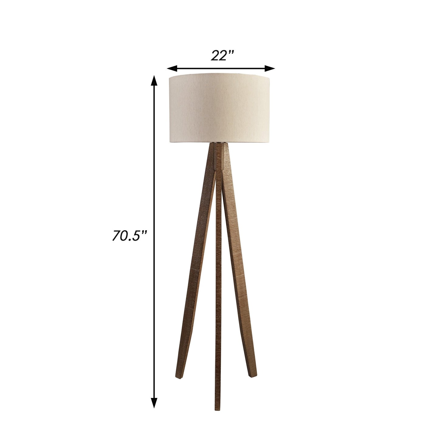 71 Inch Floor Lamp Drum Shade Wood Tripod Stand Rough Hewn Texturing