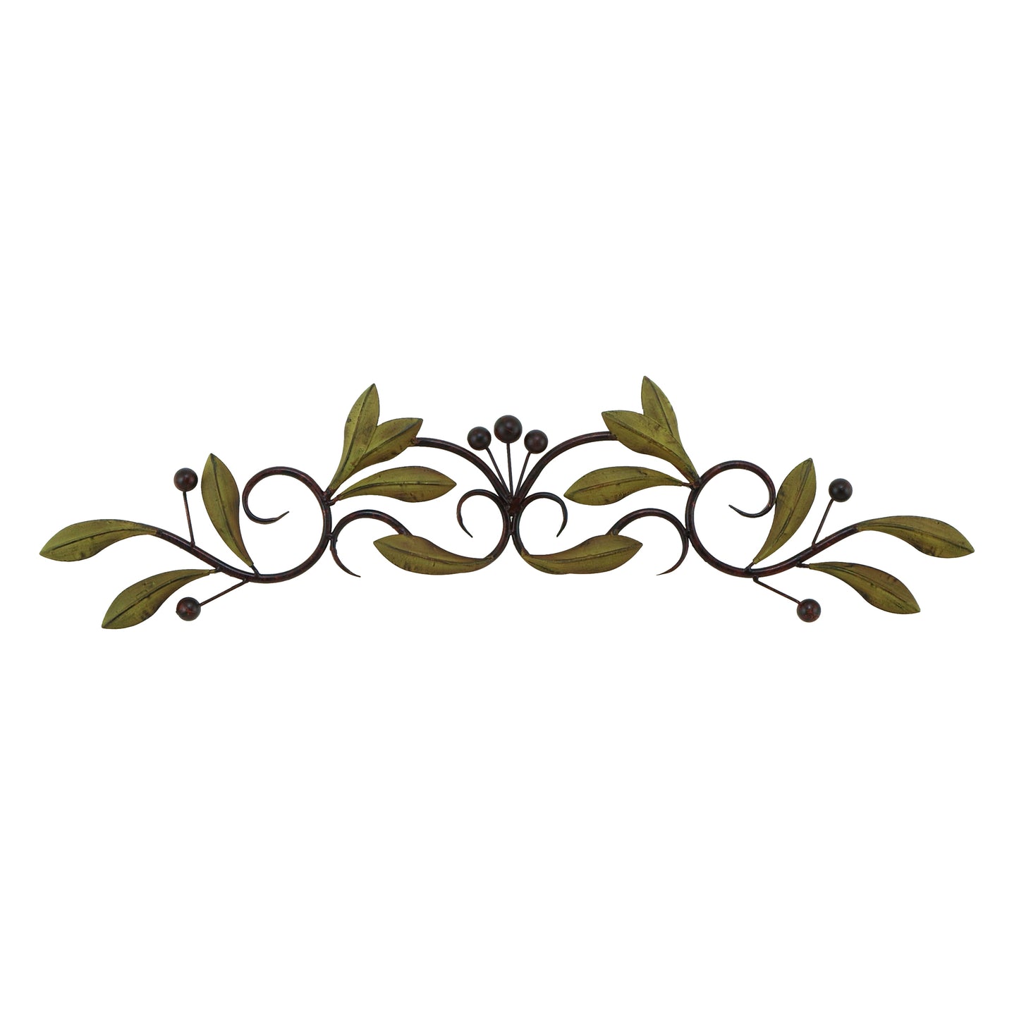 32 Inch Olive Branch Metal Wall Decor Green And Brown