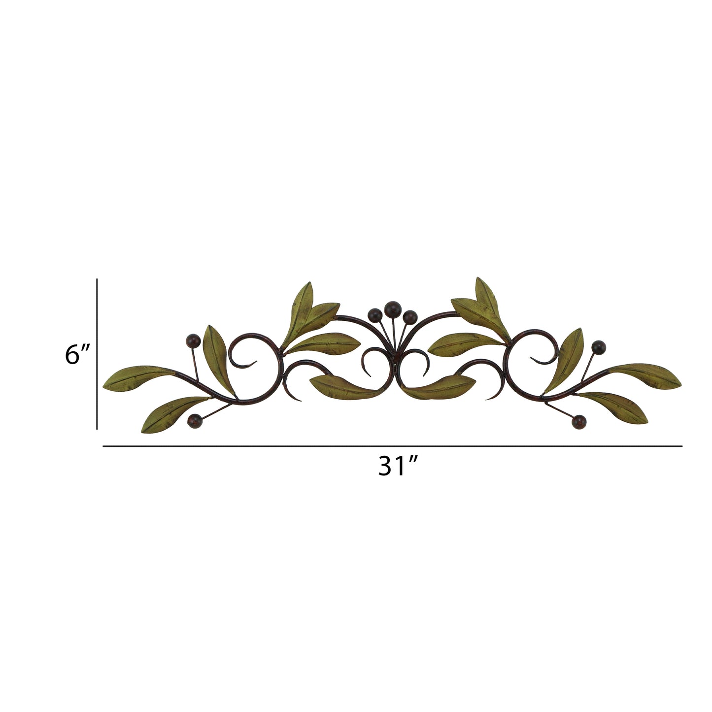 32 Inch Olive Branch Metal Wall Decor Green And Brown