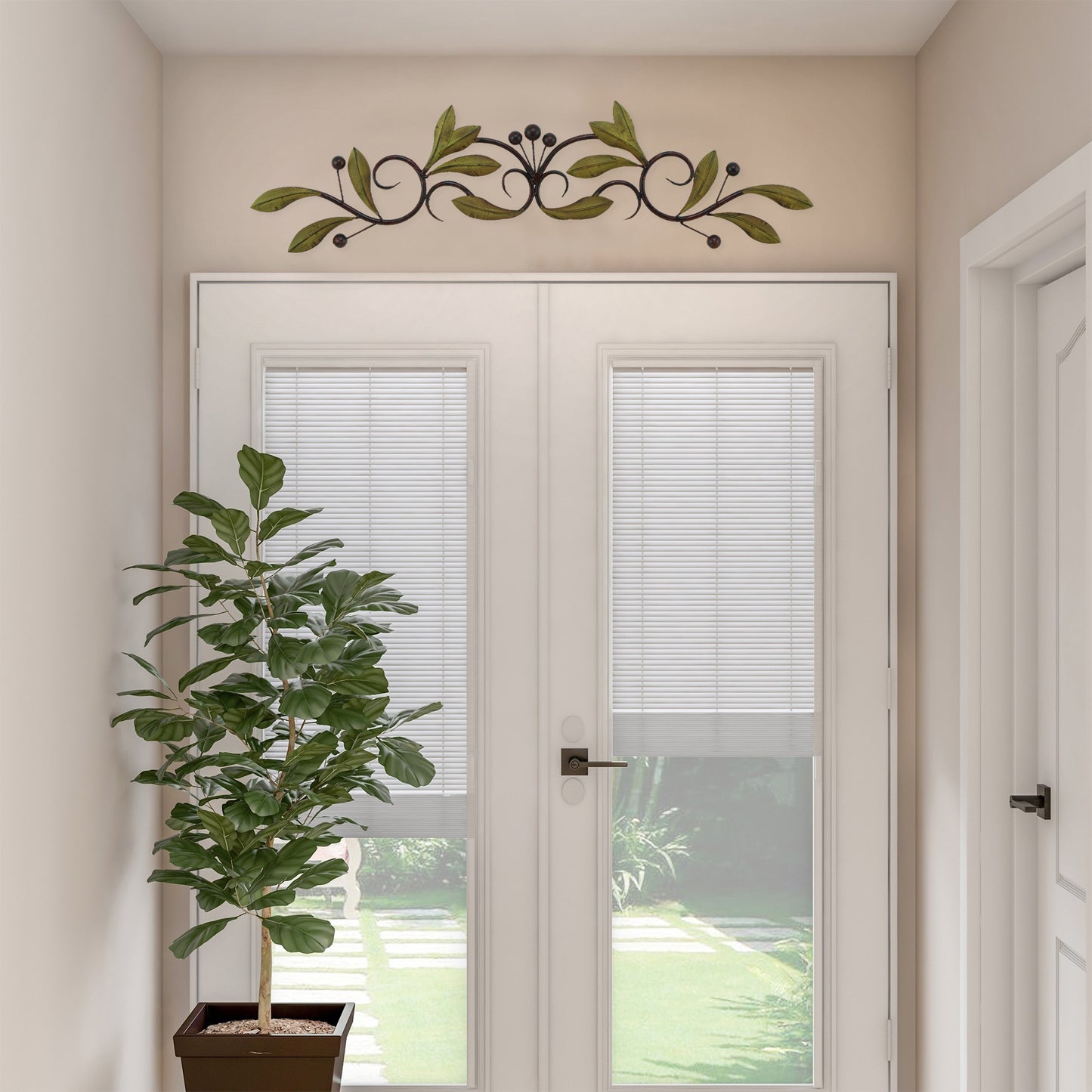 32 Inch Olive Branch Metal Wall Decor Green And Brown