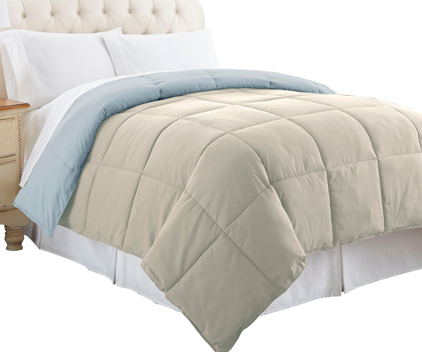 Genoa Queen Size Box Quilted Reversible Comforter The Urban Port Gray And Blue