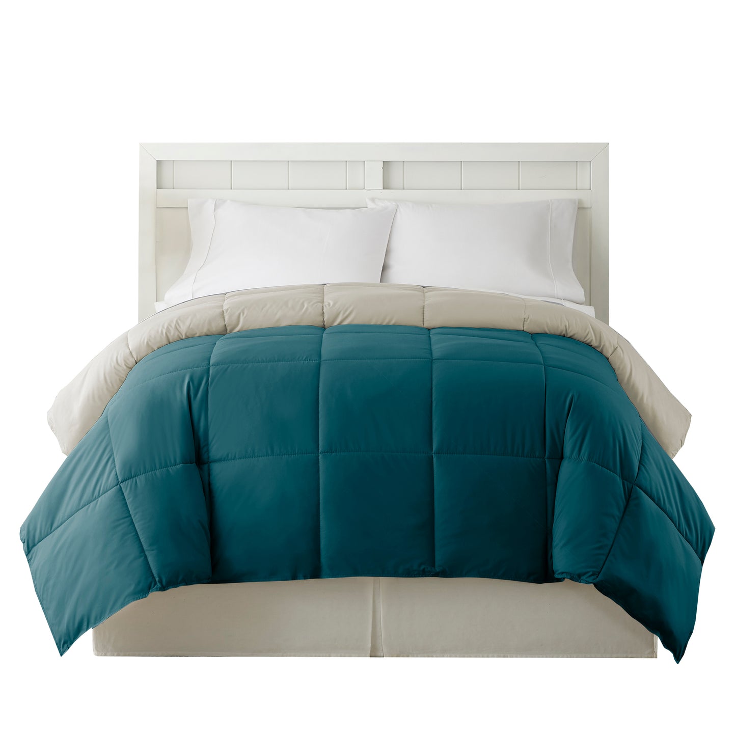 Genoa Queen Size Box Quilted Reversible Comforter The Urban Port Blue And Gray